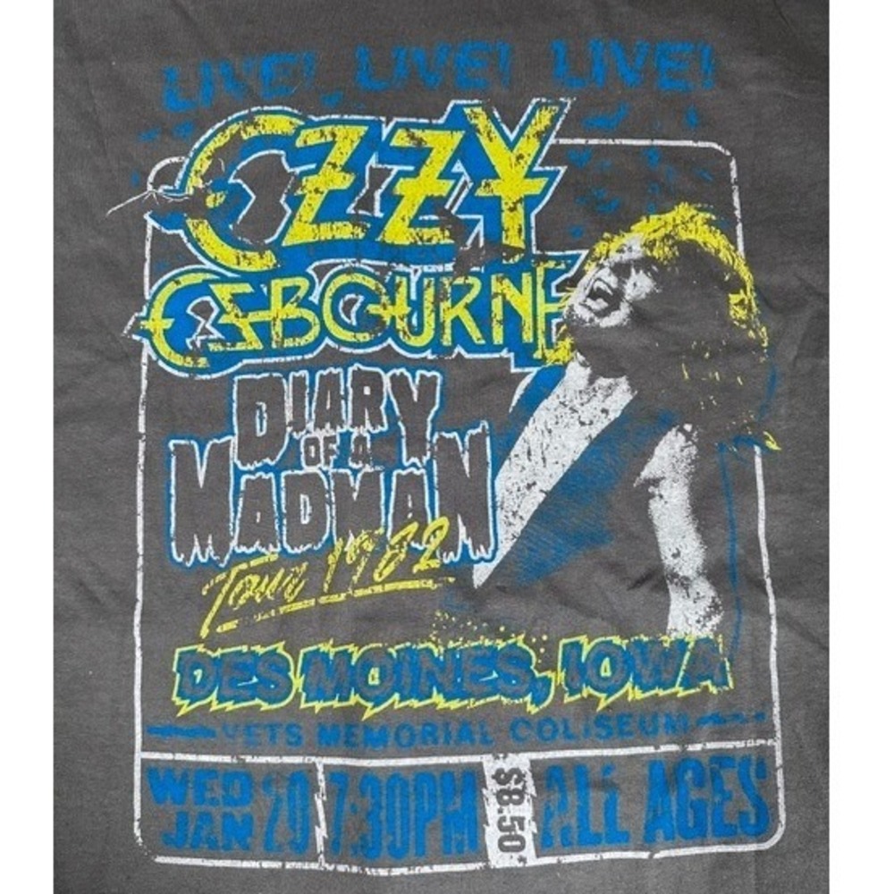 Ozzy Osbourne Diary of a Madman 1982 Tour Graphic T-Shirt Mens 2XL Gray Cotton